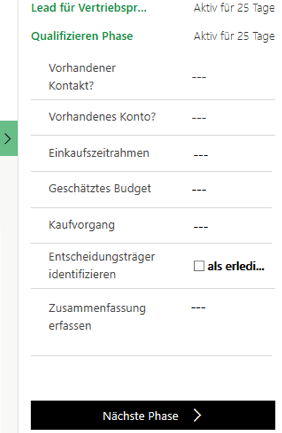 Zeigt die Phase eines Geschäftsprozessflusses in Dynamics 9.0 on-premise, die am Bildschirm angedockt wurde.