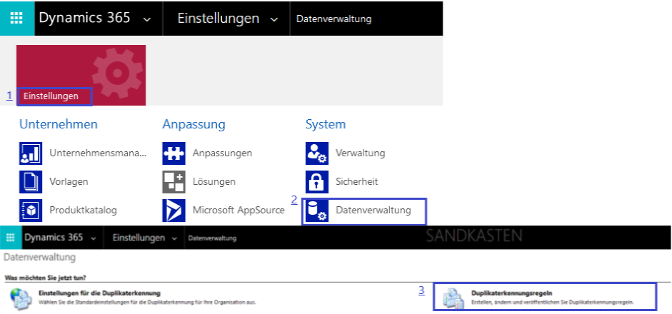 Navigation zu Duplikaterkennungsregeln