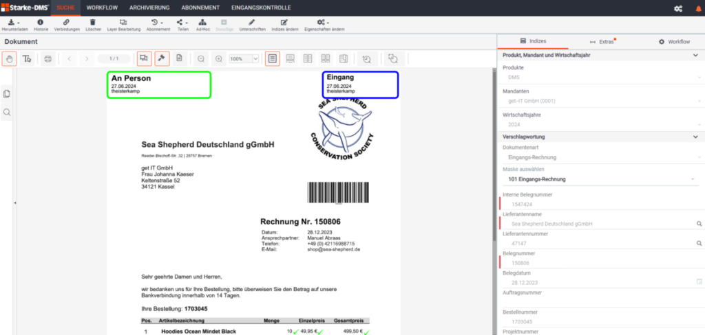 Keine Neuerung mit Version 2024.1 -Ansicht einer Rechnung im Starke DMS WebViewer