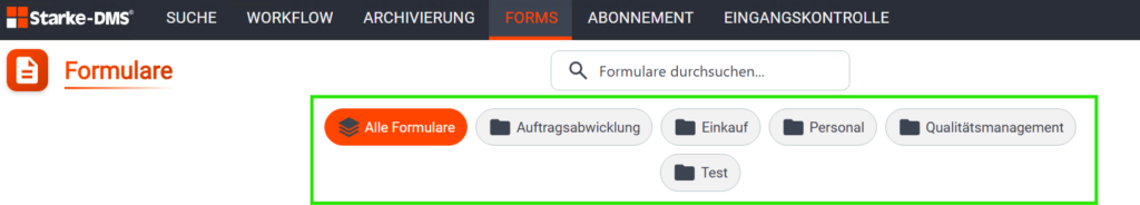 DMS Forms Kategorien