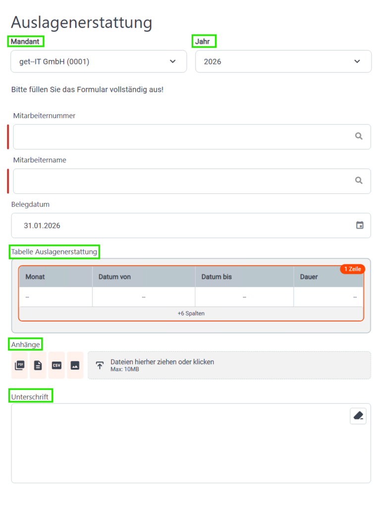 DMS Forms vollständiges Formular